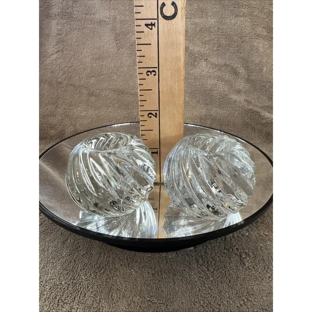 Set of 2 Pier 1 One Imports Hand Blown Clear‎ Swirl Glass Round Candle Holders